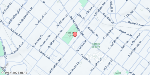 Map showing Germantown Avenue Crisis Ministry at 35 West Chelten Avenue, Philadelphia, PA