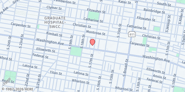 Map showing Grace & Peace Community Church at 1701 Washington Ave, Philadelphia, PA