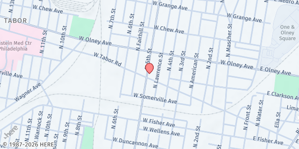 Map showing Greater Olney Library at 5501 N 5th St, Philadelphia, PA