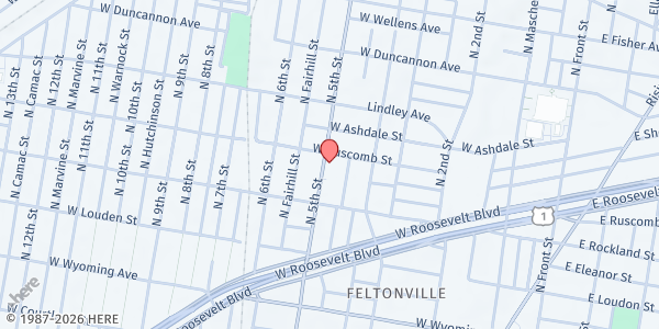 Map showing Greater Philadelphia Asian Social Service Center at 4943 North 5th Street, Philadelphia, PA