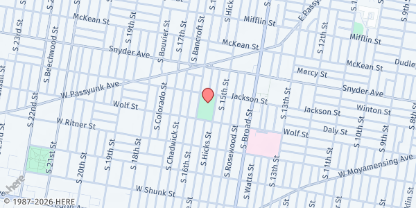 Map showing Guerin Recreation Center at 2201 S. 16th St., Philadelphia, PA