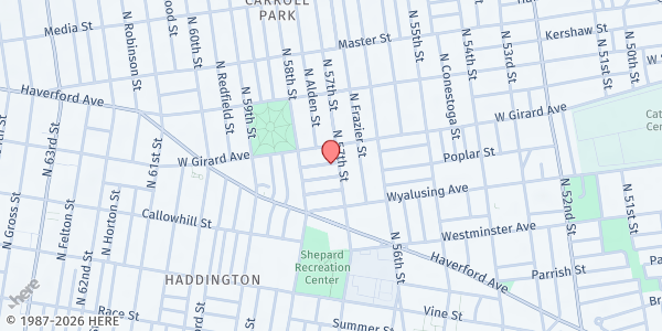 Map showing Haddington Overbrook Resident Council at 648 North 57th Street, Philadelphia, PA