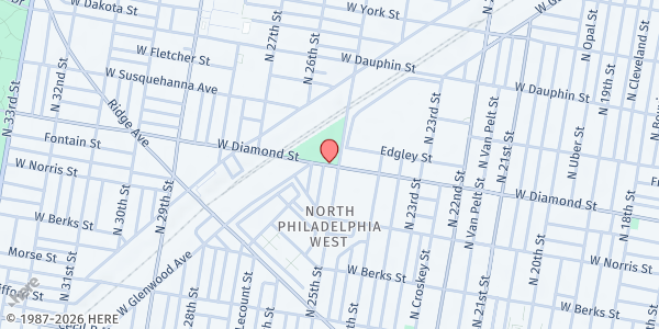 Map showing Hank Gathers Recreation Center at 2501 W Diamond St, Philadelphia, PA