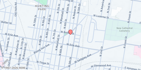 Map showing Iglesia de Dios Pentecostal at 516 W. Butler Street, Philadelphia, PA