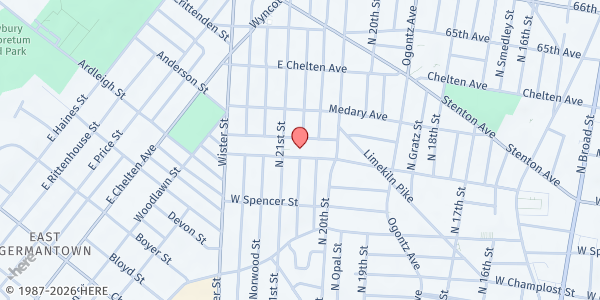 Map showing Imhotep Charter High School at 2101 W Godfrey, Philadelphia, PA