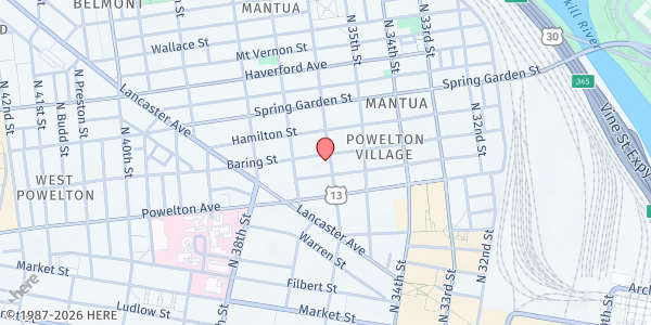 Map showing Interfaith Food Cupboard at 3600 Baring Street, Philadelphia, PA