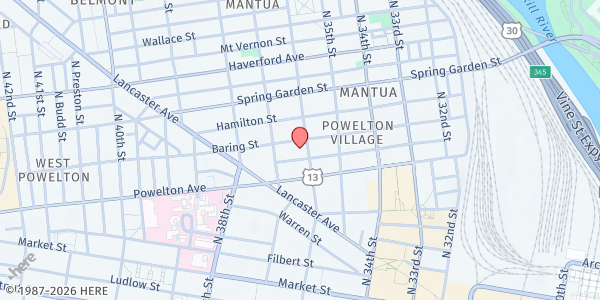 Map showing Interfaith Food Cupboard - The Church of St. Andrew & St. Monica at 3600 Baring St., Philadelphia, PA