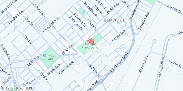 Map showing James Finnegan Playground at 6801 Groves Ave., Philadelphia, PA