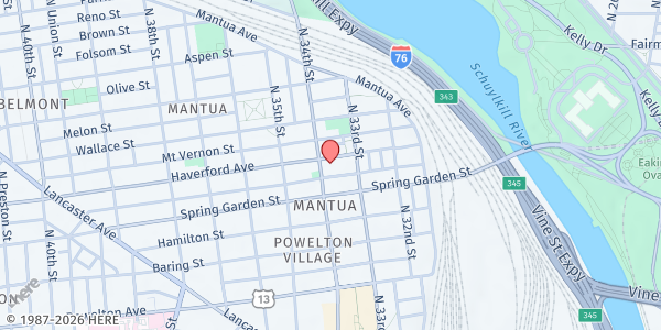 Map showing James Wright Recreation at 3320 Haverford Ave., Philadelphia, PA