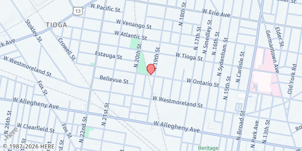 Map showing Jerome Brown Recreation Center at 1919 W. Ontario St., Philadelphia, PA