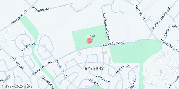 Map showing Junod Recreation Center at 12770 Dunksferry Rd., Philadelphia, PA