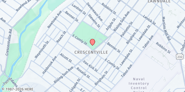 Map showing Lawncrest Playground at 6000 Rising Sun Ave., Philadelphia, PA