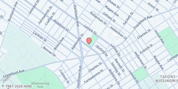 Map showing Lower Mayfair After-Care at 3015 Robbins Ave., Philadelphia, PA