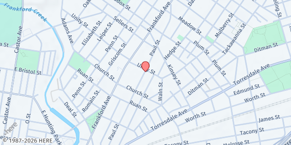 Map showing Mizpah SDA Church at 4355 Paul St., Philadelphia, PA