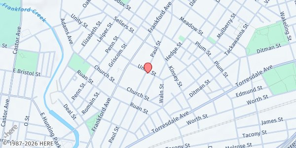 Map showing Mizpah SDA Church at 4355 Paul Street, Philadelphia, PA