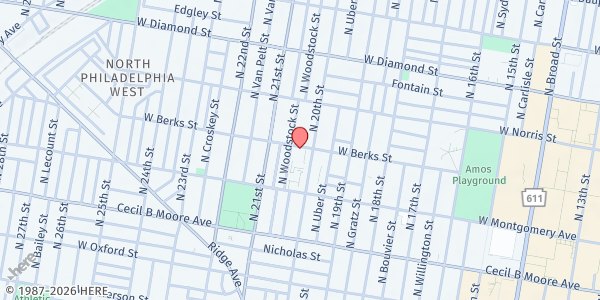 Map showing Montgomery Townhouses Louis Hackney Community Center at 2002-14 W. Berks St., Philadelphia, PA
