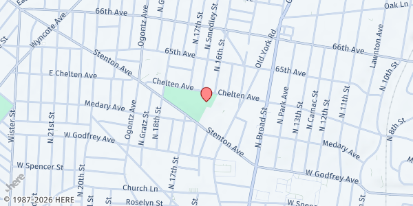 Map showing Morris Estate Recreation Center at 1610 Chelten Ave., Philadelphia, PA