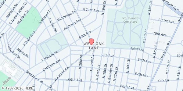 Map showing Mt. Airy Baptist Church at 1901 E Haines St., Philadelphia, PA