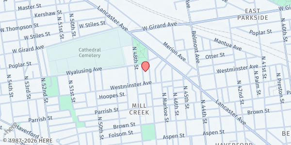 Map showing Muslims Serve - Philadelphia at 4700 Wyalusing Ave., Philadelphia, PA