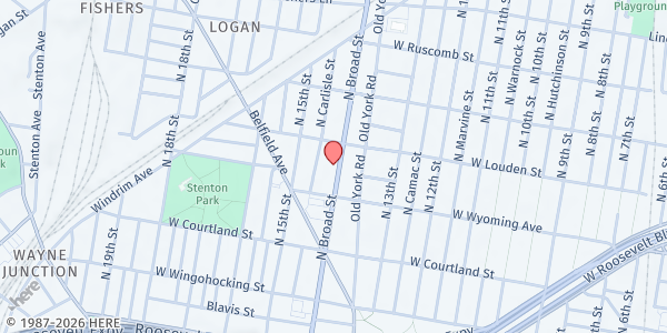 Map showing New Life Community Center at 4726 N Broad St, Philadelphia, PA