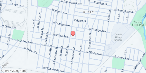 Map showing Olney Baptist Church at 239 W. Chew Ave., Philadelphia, PA