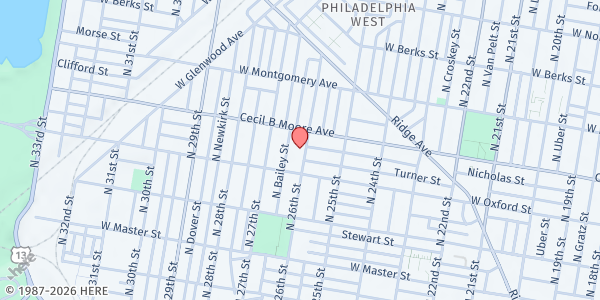 Map showing Open Door Baptist Church at 1632 N. 26th St. #34, Philadelphia, PA