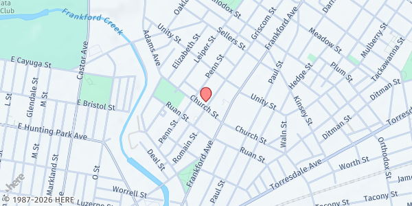 Map showing Padre Pio Prayer Center (St. Joachim) at 1527 Church St, Philadelphia, PA