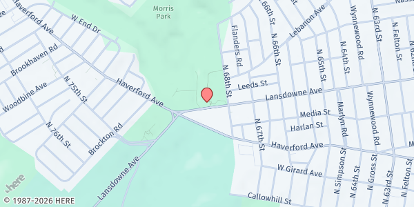 Map showing Papa Playground at 6839 Lansdowne Ave., Philadelphia, PA