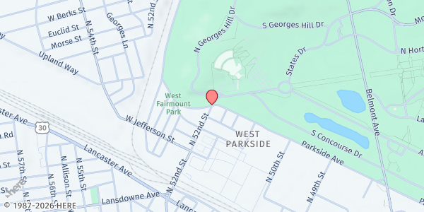 Map showing Parkside Association at 1719 N. 52nd Street, Philadelphia, PA