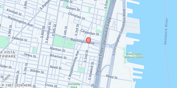 Map showing Philadelphia Electric & Technology Charter HS at 1100 S 2nd St, Philadelphia, PA