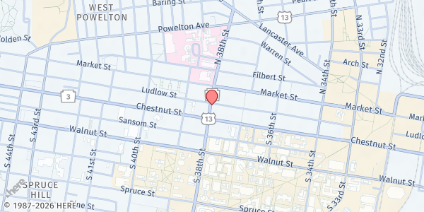 Map showing Philadelphia Episcopal Cathedral at 19 S. 38th St., Philadelphia, PA