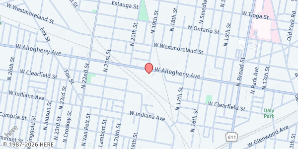 Map showing Philadelphia Senior Center - Allegheny Branch at 1900 West Allegheny Avenue, Philadelphia, PA