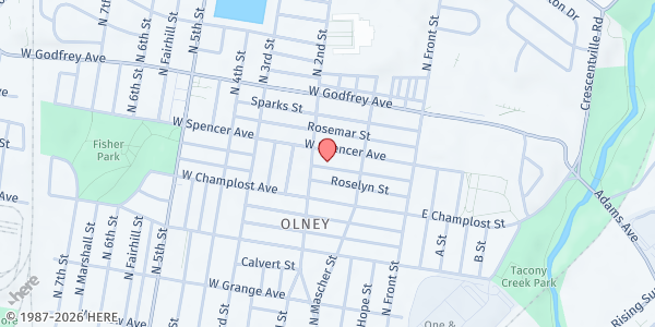 Map showing Playstreet 100 Fern St at 187 Fern St., Philadelphia, PA