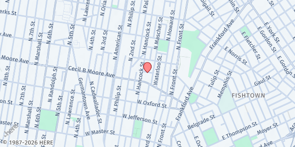 Map showing Playstreet 100 W. Palmer St (Summer Meal Site) at 160 W. Palmer St, Philadelphia, PA