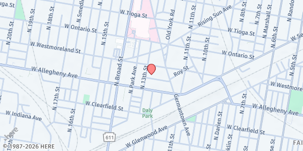 Map showing Playstreet 1200 W. Hilton St. at 1239 W. Hilton St., Philadelphia, PA