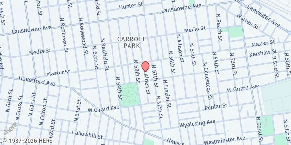 Map showing Playstreet 1300 N Alden St at 1321 N Alden St., Philadelphia, PA