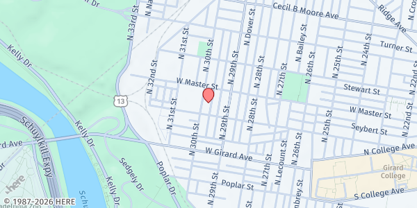Map showing Playstreet 1300 N Myrtlewood at 1322 N. Myrtlewood St., Philadelphia, PA