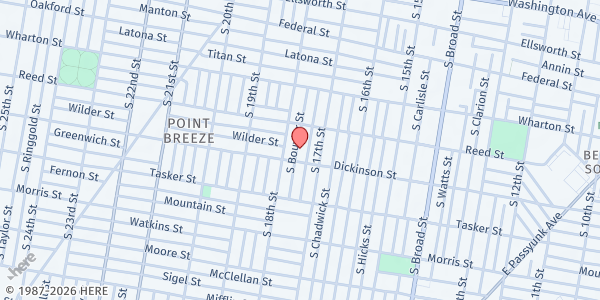 Map showing Playstreet 1400 S. Bouvier St. at 1437 S. Bouvier St., Philadelphia, PA