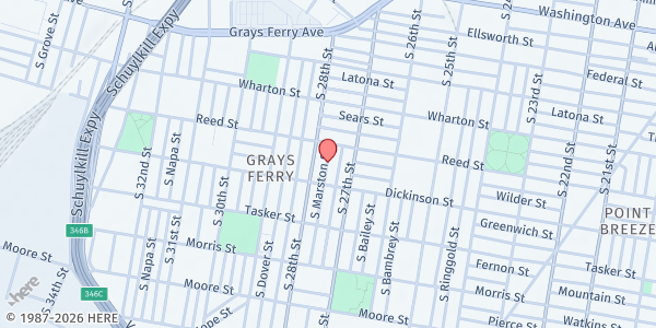 Map showing Playstreet 1400 S Marston St. at 1437 S Marston St., Philadelphia, PA