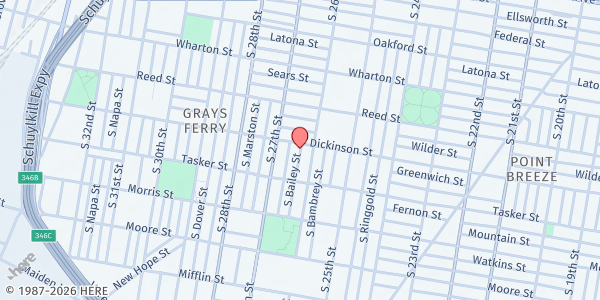 Map showing Playstreet 1500 S Bailey St. at 1509 S Bailey St., Philadelphia, PA