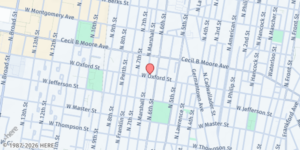 Map showing Playstreet 1600 N. Marshall St at 1605 N. Marshall St., Philadelphia, PA