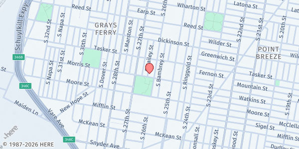 Map showing Playstreet 1600 S. Bailey St. at 1651 S. Bailey St., Philadelphia, PA