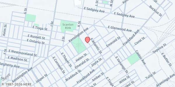 Map showing Playstreet 1800 E. Clarence St. at 1858 E. Clarence St., Philadelphia, PA