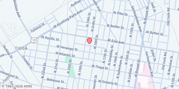 Map showing Playstreet 1800 W Pacific St. at 1833 W Pacific St., Philadelphia, PA