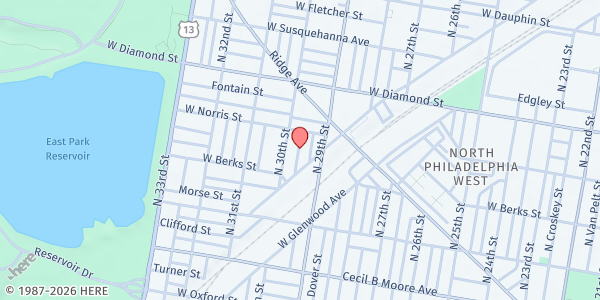 Map showing Playstreet 1900 N Myrtlewood St. at 1939 N Myrtlewood St., Philadelphia, PA