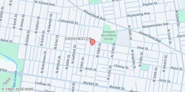 Map showing Playstreet 200 N. Hobart St. (Summer Meal Site) at 253 N. Hobart Street, Philadelphia, PA