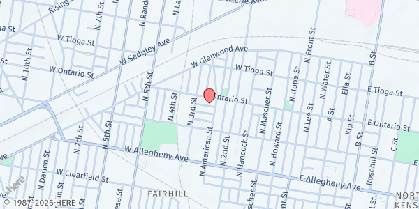 Map showing Playstreet 200 W Thayer St. at 235 W Thayer St., Philadelphia, PA