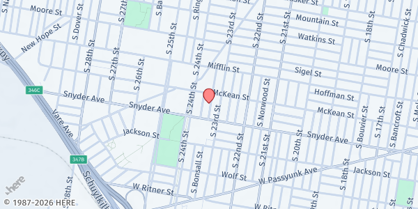 Map showing Playstreet 2000 S Bonsall St. at 2022 S Bonsall St., Philadelphia, PA
