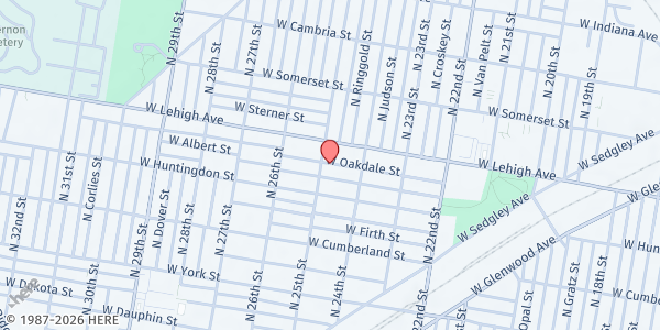 Map showing Playstreet 2400 W Oakdale St. at 2450 W Oakdale St., Philadelphia, PA