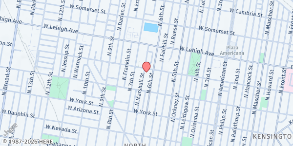 Map showing Playstreet 2500 N. Marshall St. at 2551 N. Marshall St., Philadelphia, PA